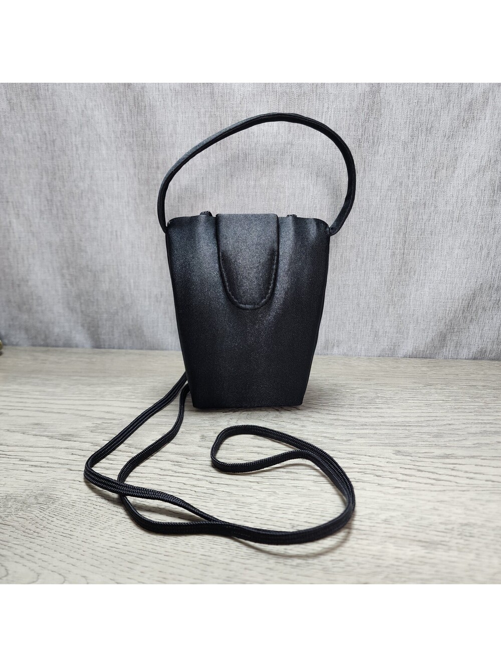 Witchy Goth Vamp Vintage Black Satin Top Handle Mini Purse w Crossbody Cord